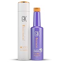 GK HAIR Global Keratin Purple Shampoo/Toner Silver Bombshell for Blonde 280ml - Clarifying Shampoo for Deep Hair Cleansing, Remove Impurities - pH+ Pre-Treatment Clarifying Shampoo 300ml