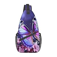 Purple Butterfly Crossbody Sling Backpack Sling Bag for Women Hiking Daypack Chest Bag Shoulder Bag