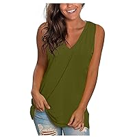 Women's Summer Tank Tops V Neck Sleeveless T Shirts Loose Fit Flowy Tshirt Plus Size Solid Casual Basic Tee Blouses