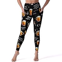 Beer Glasses Cups Casual Yoga Pants with Pockets High Waist Lounge Workout Leggings for Women