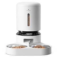 Automatic Cat Food Dispenser for Two Cats 5L Auto Cat Feeder Dry Food Dispenser with Splitter & 2 Stainless Bowls, 10s Meal Call and Timer Setting 50 Portions 6 Meals Per Day for Cat and Dog