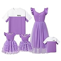 IFFEI Family Matching Outfits Dresses Tshirt Ruffle Sleeve Solid Color Dress Mother and Daughter Matching Casual Dresses