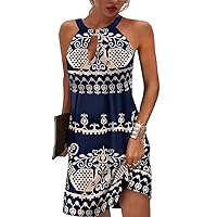 Women Summer Sleeveless Halter Neck Dresses 2024 Casual Floral Print Dress Mid Sun Dress for Party Beach Vacation
