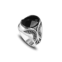 925 Sterling Silver Men's Zircon Stone Ring, Handmade Black Stone Ring for Men, Silver Gemstone Ring, Silver Ring with Black Stone, Men's Silver Ring, Gift for Him, Gift for Men
