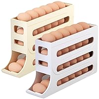 4 Tiers Egg DispenserAutomatic Rolling Egg Tray Organizer, Egg Roller, Holds 30 Eggs Simultaneously, Works in The Refrigerator, Kitchen, Cabinets, and Dining Table (2PC)