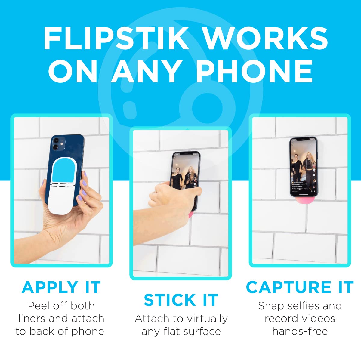 Flipstik 2.0 Foldable Adhesive Phone Mount – Sticks to Any Flat Surface – Hands Free Selfies, Videos, Car Mount, Phone Stand, Travel Accessory – Sticky Phone Mount | Classic Color Black