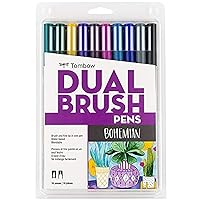 Tombow 56218 Dual Brush Pen Art Markers, Bohemian, 10-Pack. Blendable, Brush and Fine Tip Markers