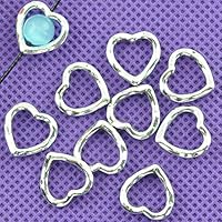 Calvas 50Pcs Silver Tone Love Heart Spacer Beads Frames Jewelry Making Findings 14x14mm
