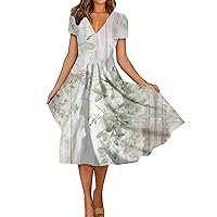 Summer Casual Dresses for Women,Short Sleeve Swing Sundress Floral Print T-Shirt Dress