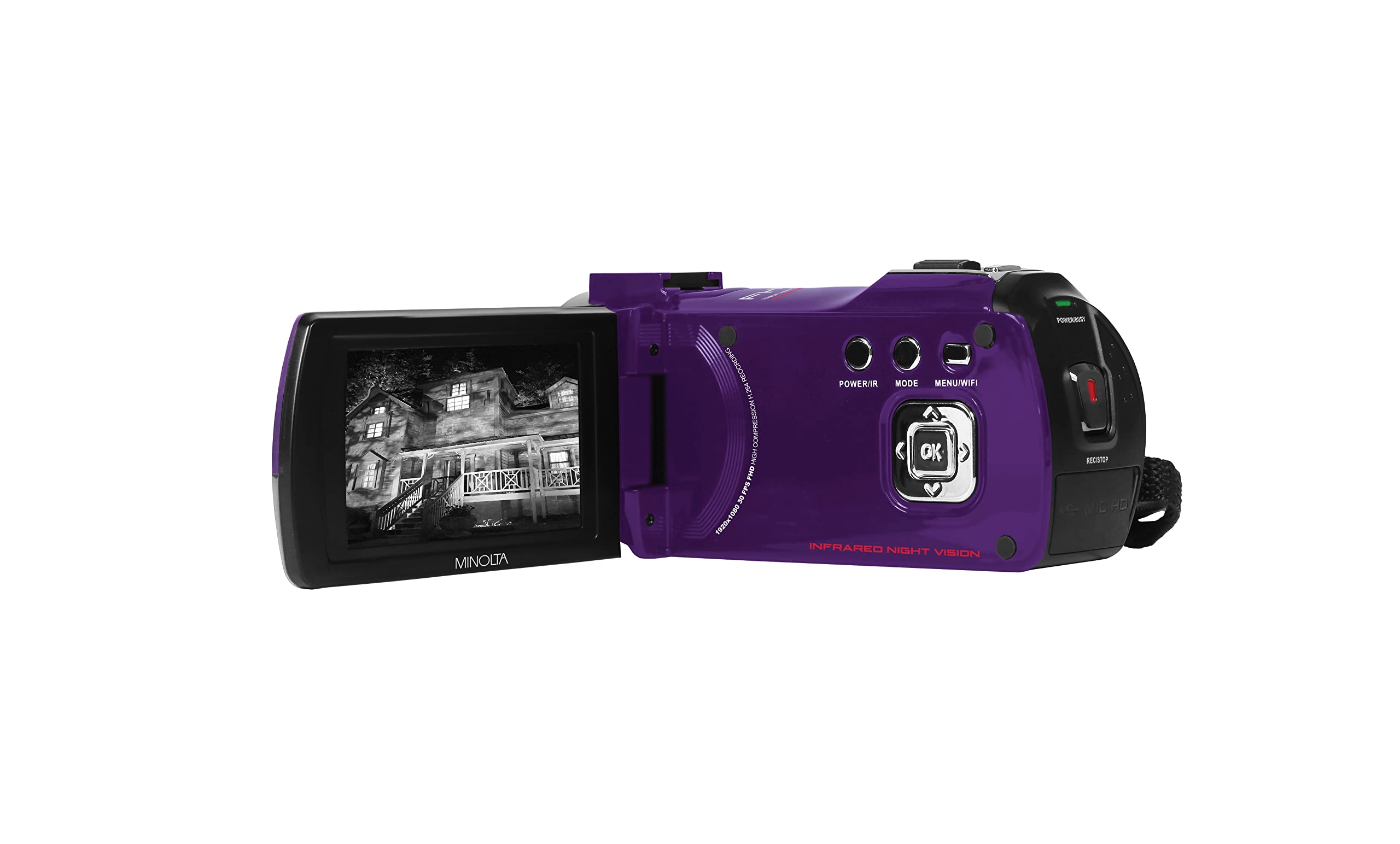 Minolta MN220NV 1080p Full HD 24MP Night Vision Camcorder with WiFi w/32GB Memory Card (Purple)