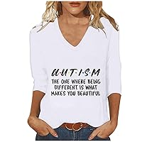 Autism The One Where Being Different is What Makes You Beautiful Shirts Women Autism Support 3/4 Sleeve Tee Tops