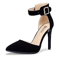 IDIFU Women's IN4 Pedazo High Block Heels Pumps Pointed Closed Toe Ankle Strap Dress Wedding Shoes
