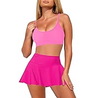 Pink Queen Women's High Waisted Bikini Set Two Piece Swimsuit Scoop Neck Spaghetti Straps Swim Skirt Bathing Suit