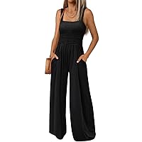 AUTOMET Jumpsuits for Women Casual Jumpers Summer Rompers Sleeveless Loose High Waist Wide Leg Overalls with Pockets 2024