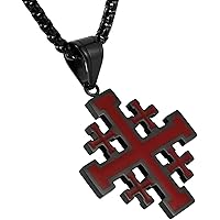 Naivo Men's Women's Stainless Steel Crusader Jerusalem Cross Pendant Necklace with 24 Inch Chain