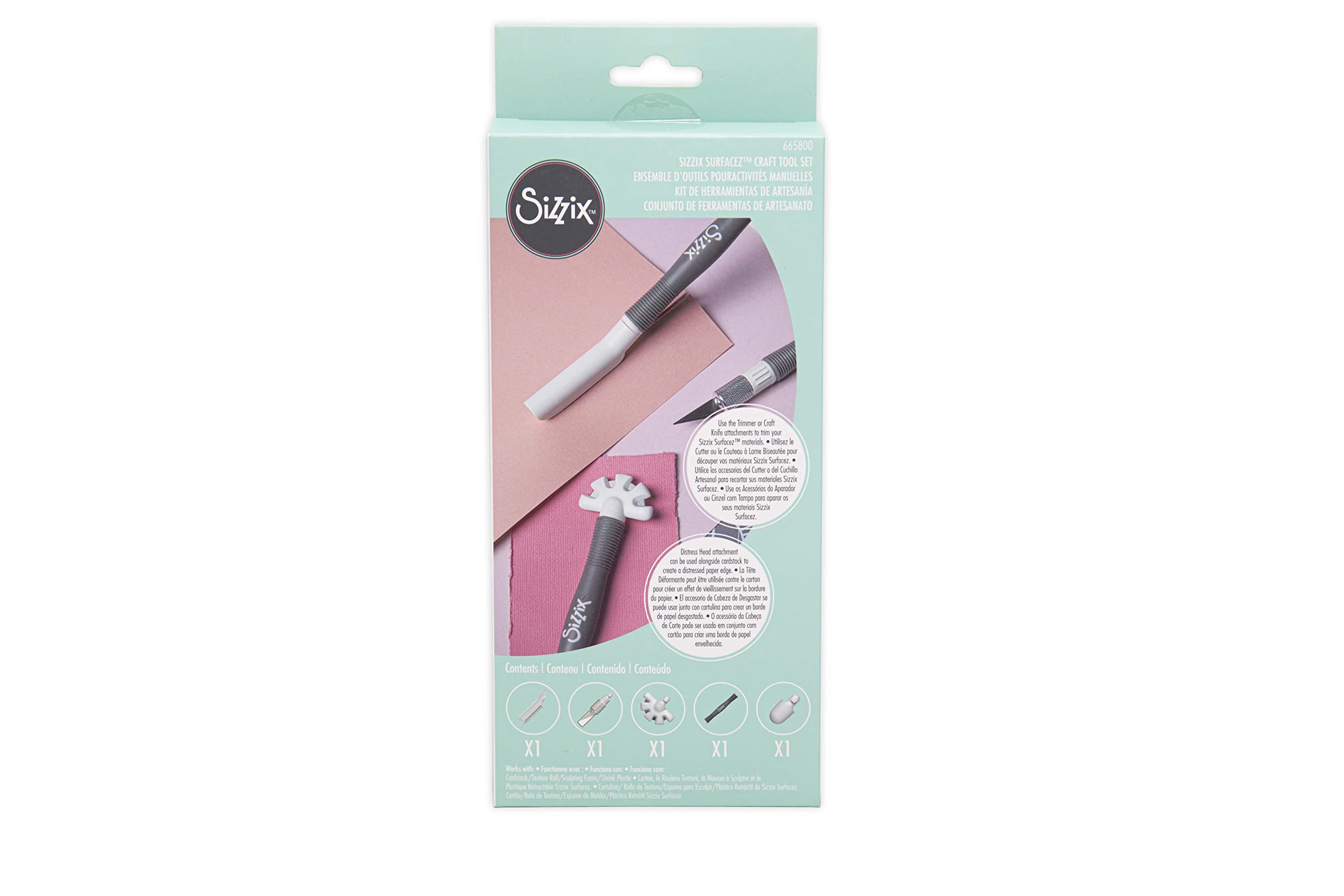 Sizzix Craft Knife, Trimmer & Distress Tool Set | Perfect for Papercraft, Cardmaking, Scrapbooking, Detailed Cutting & Creating Texture, White/Grey