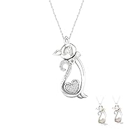 Sterling Silver 1/16 ct TDW Two Tone Diamond Cat with Heart Pendant Necklace for Women(I-J,I2)