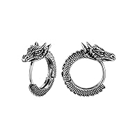 Richsteel Dragon Earrings for Women Mens Gothic Stainless Steel/Gold/Black Plated Small Hoop Punk Halloween Jewelry