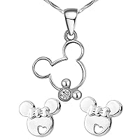 findout sterling silver hollow Mickey Mouse Cute pendant necklace + earrings set .for women girls .(s1480)