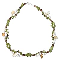 NOVICA Handmade Cultured Freshwater Pearl Peridot Beaded Necklace .925 Sterling Silver Citrine Jasper Green Yellow Thailand Birthstone [17.25 in L x 0.6 in W] 'Evolution'