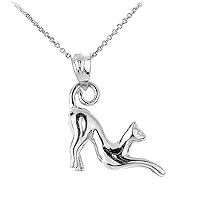 STERLING SILVER STRETCHING CAT CHARM PENDANT NECKLACE - Pendant/Necklace Option: Pendant With 16