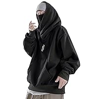 Mens Mask Hoodies Hip Hop Oversize Pullover Solid Color Hooded Sweatshrits For Men Fall Streetwear Y2K Hoodies