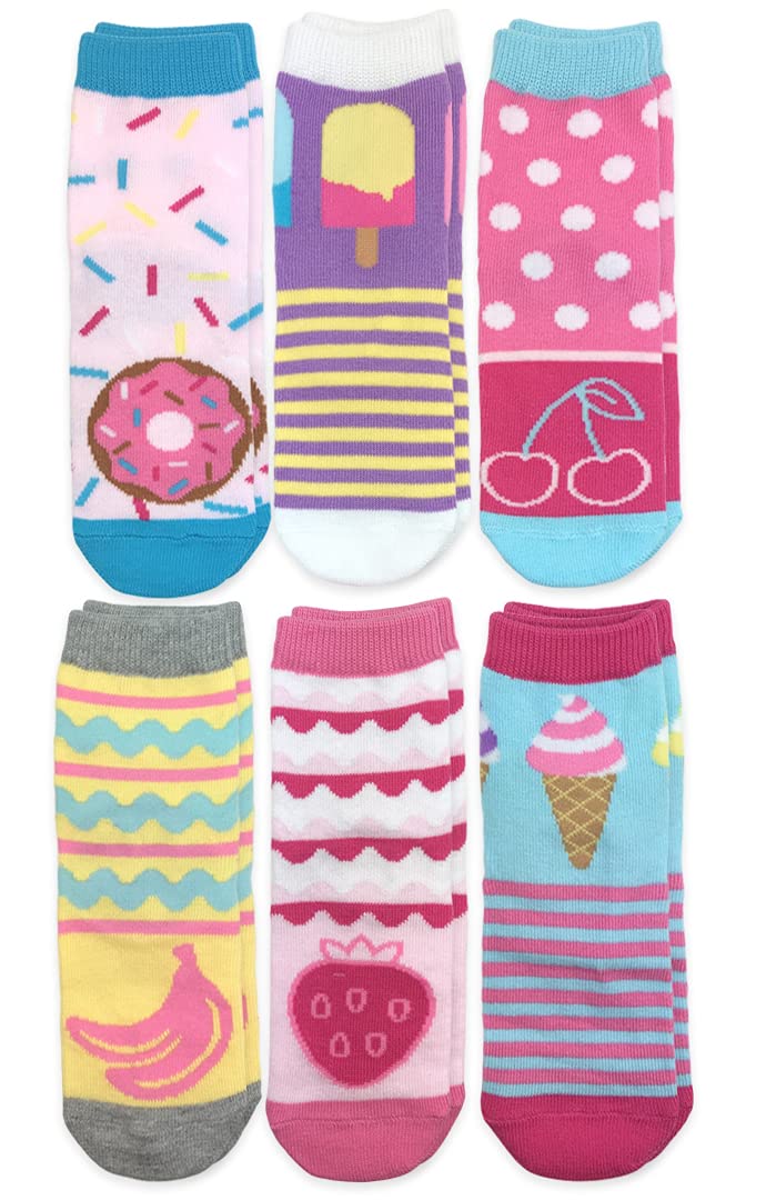 Jefferies Socks Girls' Sweat Treats Ice Cream/Donuts Fashion Crew Socks 6 Pair Pack