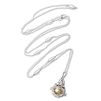 NOVICA Handmade .925 Sterling Silver Garnet Harmony Ball Necklace Brass with Pendant Indonesia Protection Birthstone Gemstone'Protective Love'