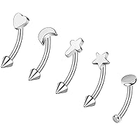 ZS 5Pcs Stainless Steel Eyebrow Rings, 16G Curved Belly Rings Navel Barbell Helix Daith Tragus Earrings Spike Vertical Labret Lip Piercing Jewelry