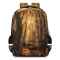 Small Backpack for Women, Sunset Forest Travel Backpack Multi Compartment Carry On Backpack Bright Forest Waterproof Backpack Cute Book Bags With Chest Strap for Women Men