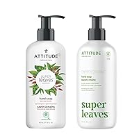 Bundle of ATTITUDE Liquid Hand Soap, EWG Verified, Plant and Mineral-Based, Vegan Personal Care Products, Red Vine Leaves, 16 Fl Oz + Olive Leaves, 16 Fl Oz