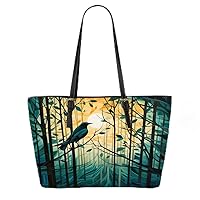 Twilight's Embrace Avian Serenity Leather Tote Bag 3d