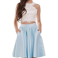 Women's Short Two Piece Prom Dress with Pockets Lace A Line Formal Homecoming Gowns