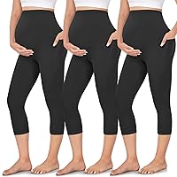 FULLSOFT 3 Pack Women’s Maternity Leggings Over The Belly-High Waisted Workout Pregnancy Yoga Pants Pockets