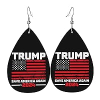 2024 Trump Save America Again Leather Earrings Women Fashion Pendant Teardrop Earrings Lightweight Ladies Dangle