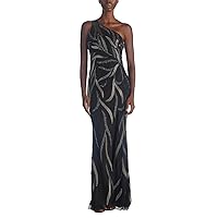 Aidan Mattox by Adrianna Papell Women's Fully Beaded Asymmetric Gown, Black