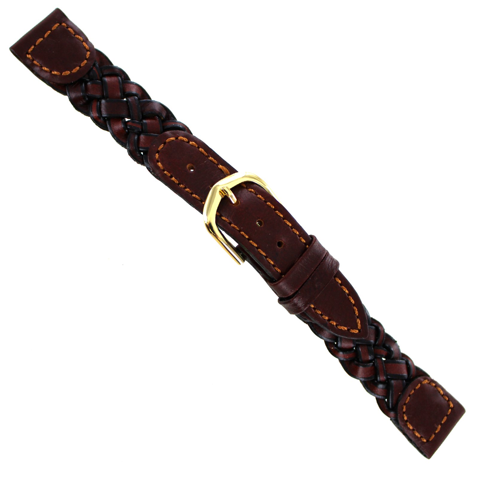 Hirsch 16mm Genuine Leather Braided Brown and Black Stitched Watch Band 1556