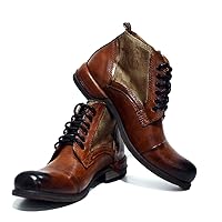 PeppeShoes Modello Oreto - Handmade Italian Mens Color Brown Ankle Boots - Cowhide Hand Painted Leather - Lace-Up
