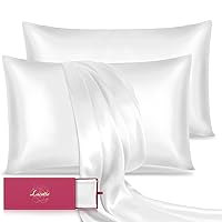 Mulberry Silk Pillowcase for Hair and Skin 2 Pack, 22 Momme Silk Pillow Cases with Zipper, Soft Cooling Mulberry Silk&Wood Pulp Fiber Dual-Sided Silk Pillow Cover (Queen 20