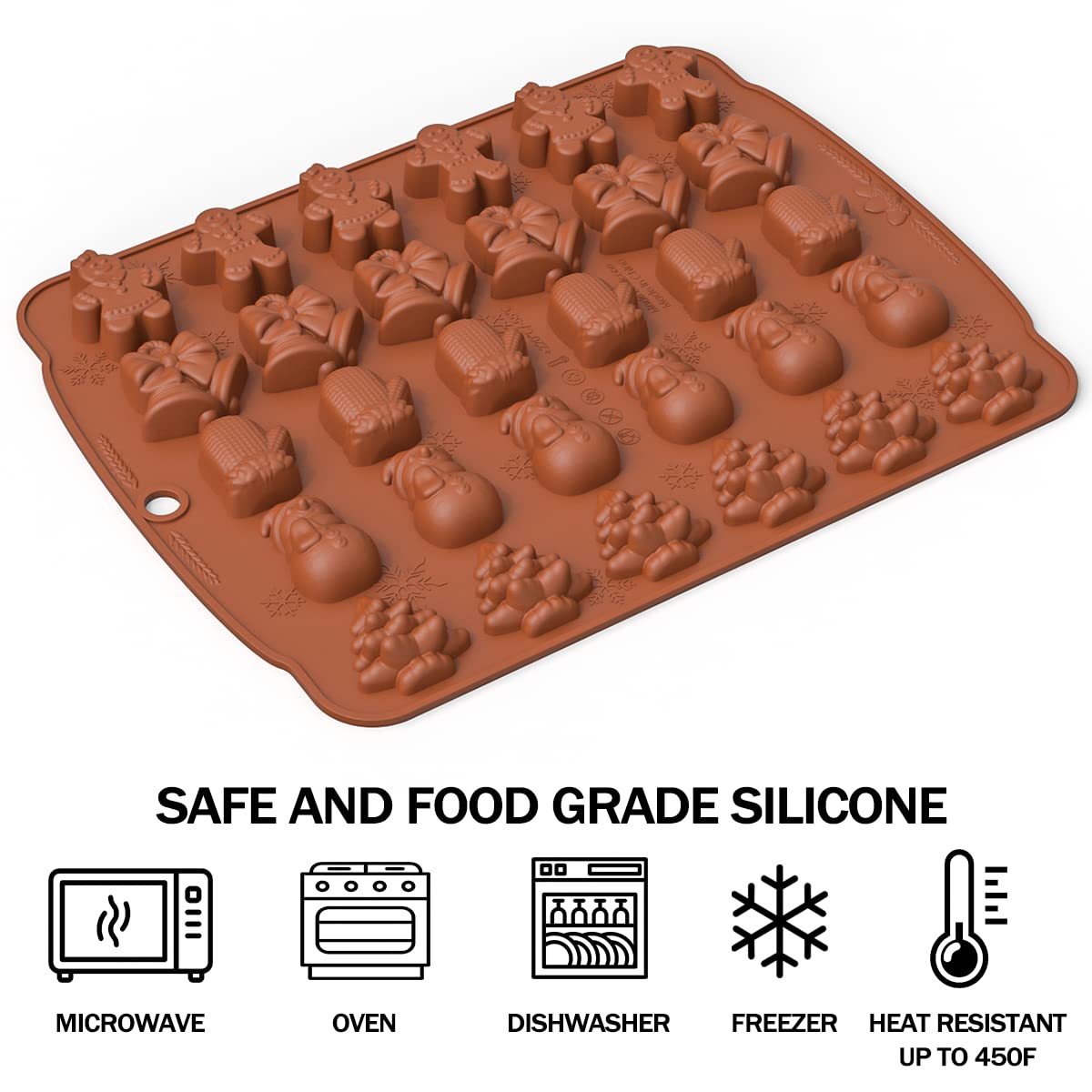 Christmas Candy Silicone 3D Mould,gingerbread man, bells, gloves, snowman, christmas tree 30 Cavity candy mold, for Christmas Party, Ice Cubes, Chocolate, Jelly, Candy.(2-pack of molds + 1 droppers)