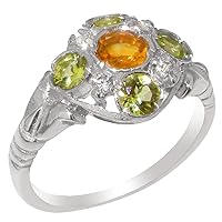 Solid 18k White Gold Natural Citrine & Peridot Womens Cluster Ring - Sizes 4 to 12 Available