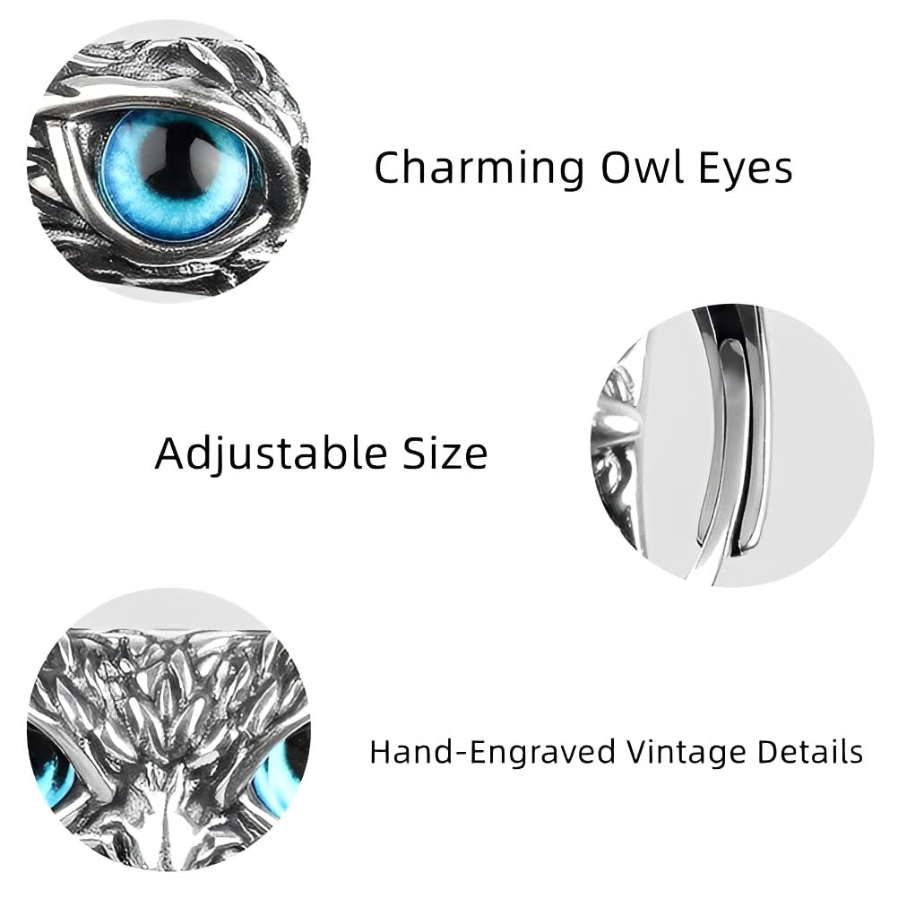FUYOULILO 2PCS Owl Ring,Adjustable Blue Eyes Owl Rings,Gothic Owl Ring for Men Women Kids Girls
