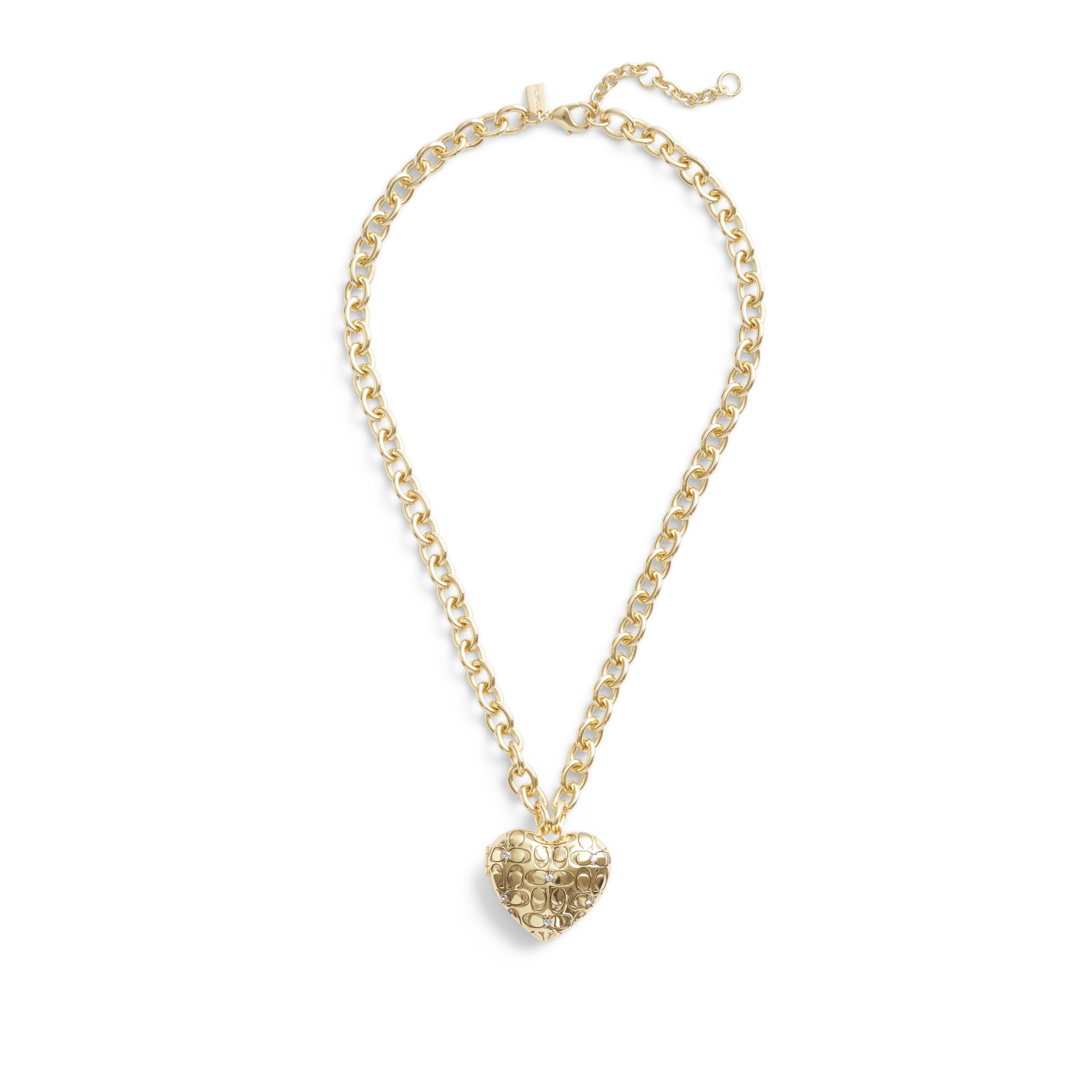 COACH Womens Signature Quilted Heart Locket Necklace