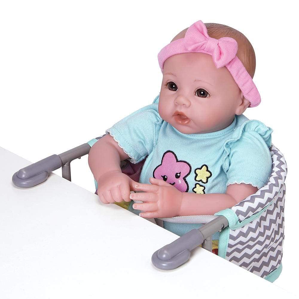 Adora Portable Table Zig Zag Feeding Seat in Teal Pattern Design For Dolls, Neutral, Model:217603