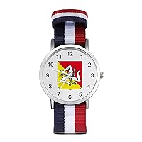 Flag of Sicily Trinacria Logo Women's Watch with Braided Band Classic Quartz Strap Watch Fashion Wrist Watch for Men