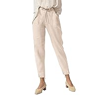 Hat and Beyond Womens Girls Casual Junior Fit Beach Trousers Linen Style Pants with Waist Band