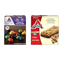 Atkins Chocolate Peanut Candies, Dessert Favorite, 0g Sugar, 16 Count & Atkins Chocolate Peanut Butter Pretzel Protein Meal Bar, High Fiber, 16g Protein, 1g Sugar, 4g Net Carbs, Meal Replacement, Keto Friendly, 5 Count Bundle