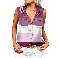 Women's Print Shirts with Pocket Button V-Neck Sleeveless T-Shirt Tops Fashion Casual Blouse Top Summer Daily Clothes