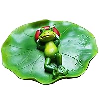 Floating Water Lotus Leaf Frog Ornament,Water Floating Lotus Leaf with Frog Ornament Figurine Statue for Outdoor Garden Decor (21x11x9cm)