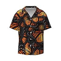 Butterfly Men's Summer Short-Sleeved Shirts, Casual Shirts, Loose Fit with Pockets